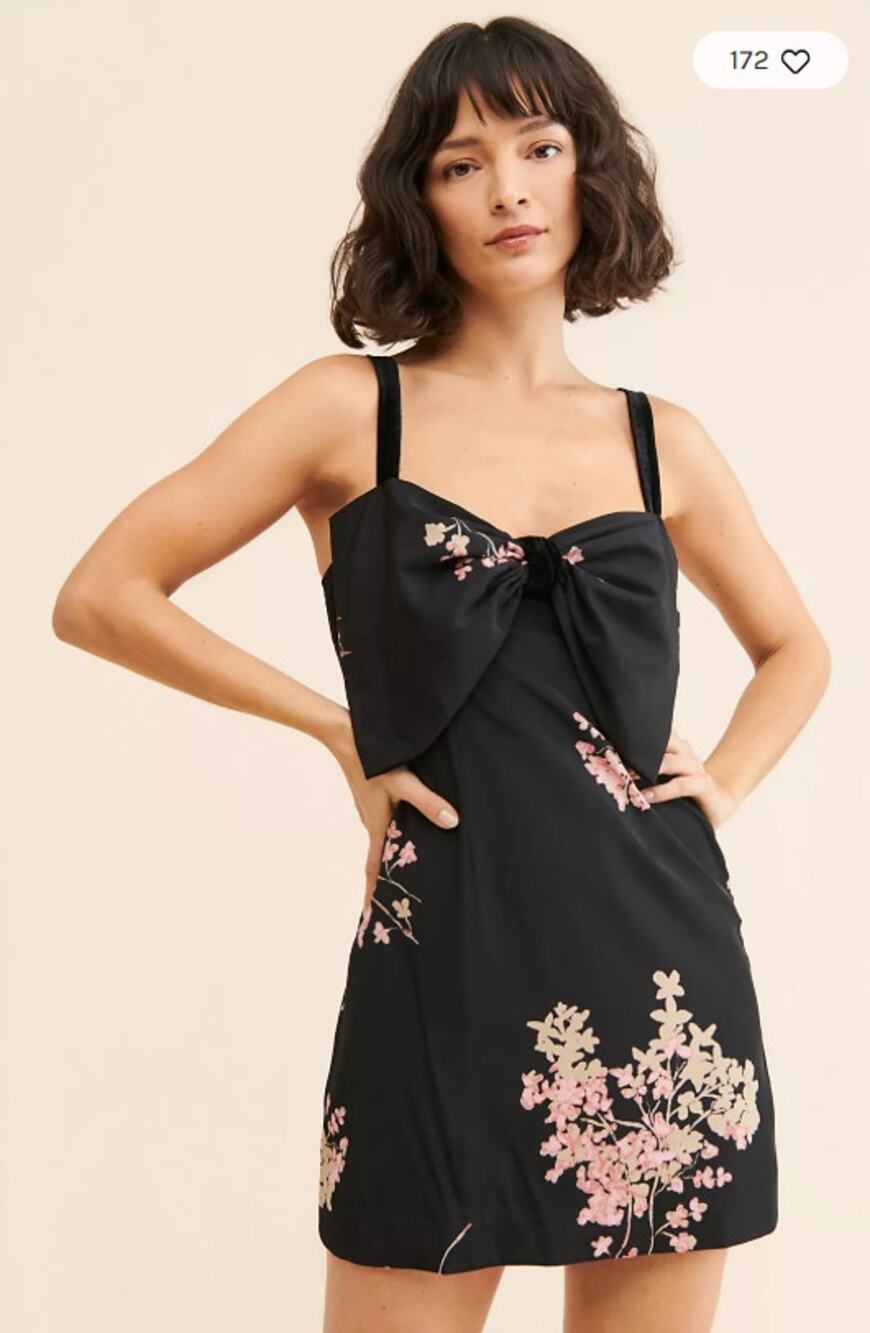 Free People TIE A BOW Floral Satin Big Velvet Bow Party Mini Dress M NWOT $128